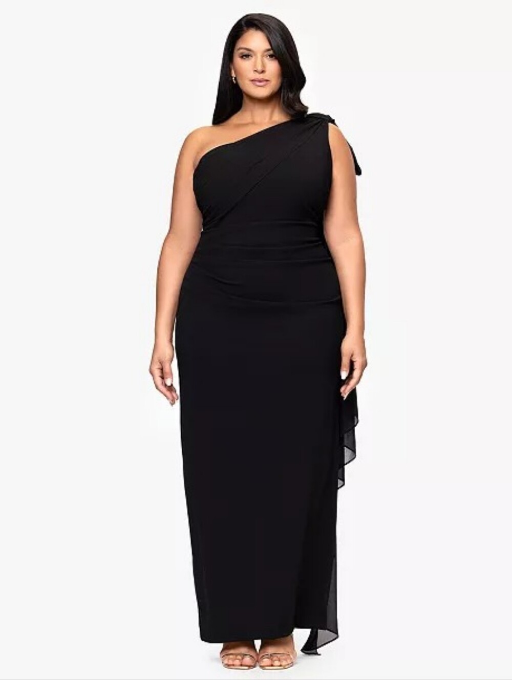 NWT XSCAPE Black One-Shoulder Scuba Crepe Gala Gown Size 18W | Elegant Formal - Picture 6 of 8